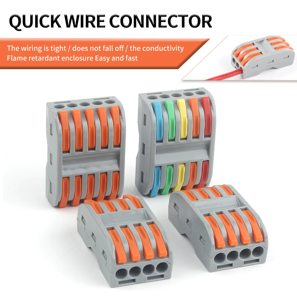 

10/50PCS Quick Electrical Cable Connector Butt Lever 2/3/4/5 Ports Push-in Wire Terminal Universal Compact Wiring Connectors