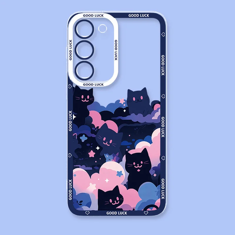 Lustige Künstlerische Schwarze Katze Sternenhimmel Handyhülle für Samsung Galaxy S26 S24 S23 S22 S25 Plus Ultra Transparente Hülle S23+ S22+ S24+ Schutzhülle – Detail 5