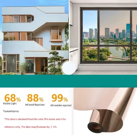 Silver Copper One Way Vision Privacy Glass Tint PET Roll Heat Insulation Anti UV Solar Control DIY Install For Home Office Build