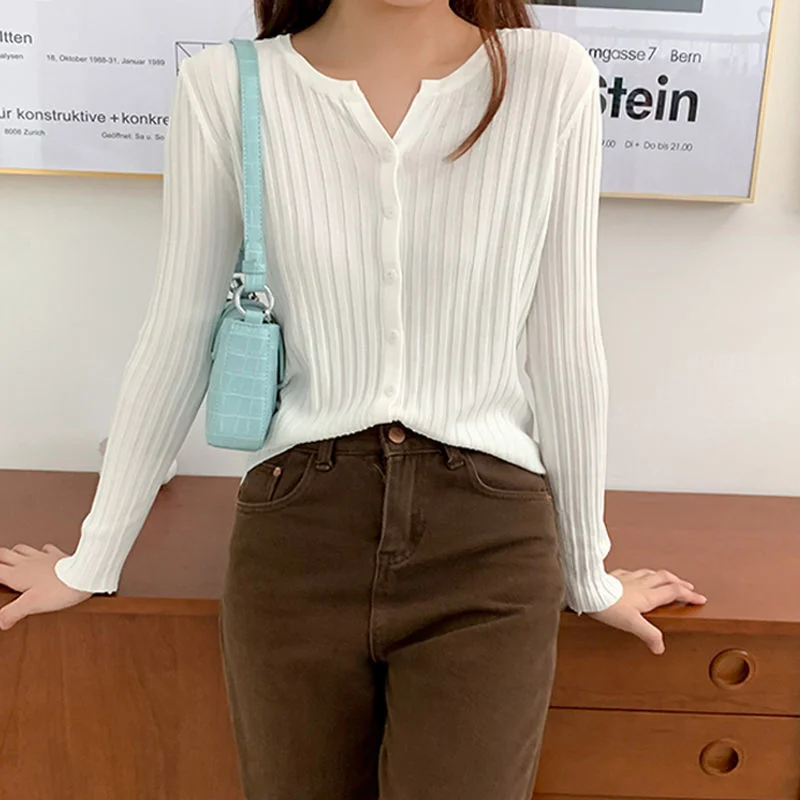 

Тонкий Укороченный кардиган с V-образным вырезом, Женский вязаный свитер с длинным рукавом, пальто, весна-осень, корейский Модный жакет, кардиган