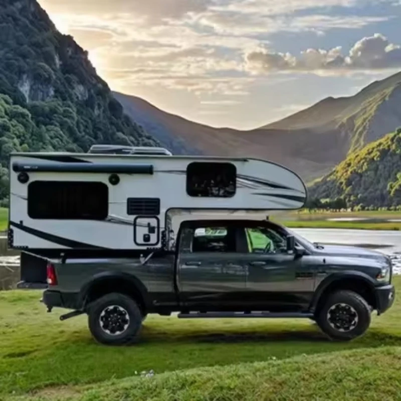 Outdoor Camping Aluminum Pop-Up Caravan  Modern High Quality RV Trailer for Pickup Electric Roof Lift 8 Person