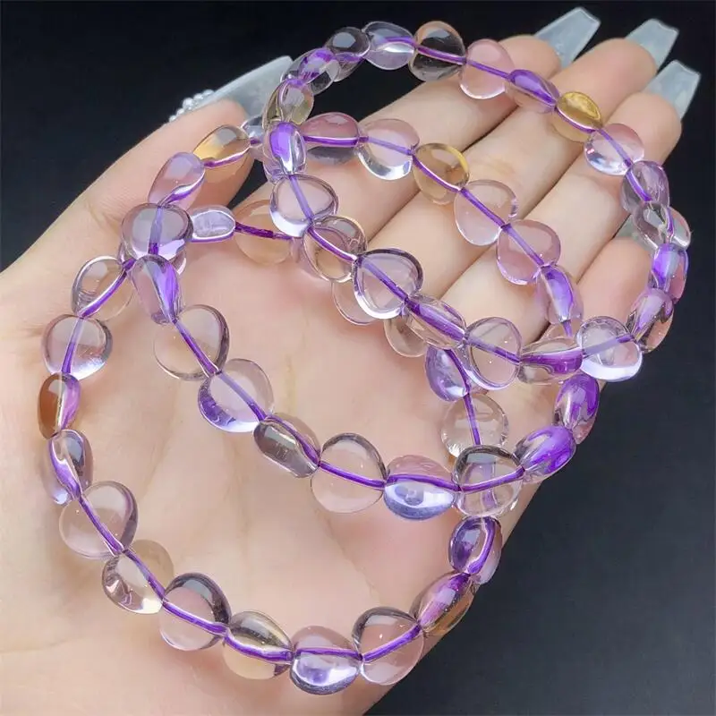 Natural Ametrine Heart Bracelet Handmade Stretch Rope Luxury Jewelry Energy Healing Gift 1PCS