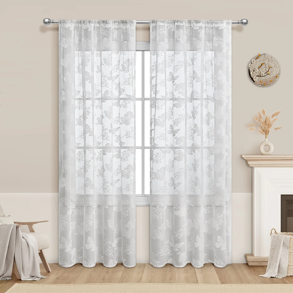 1pc White semi shading rod curtains, bedroom, living room decoration, beautification, window screening