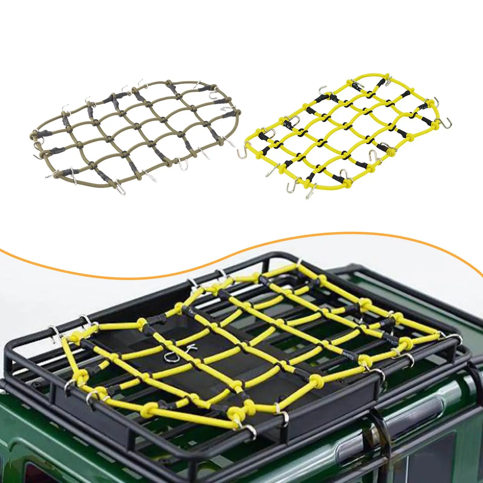 ตาข่ายเก็บของตกแต่งรถ RC แข็งแรง ยืดหยุ่น พร้อมตะขอโลหะ สำหรับรถบรรทุก SCX10 รถโมเดลงานอดิเรก รถไต่เขา