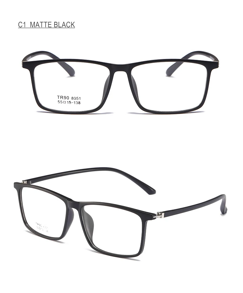Photochrome oder blaues Licht blockierende Myopiebrille, verschreibungspflichtig -0,5 bis -10, anpassbar, für Damen und Herren, quadratischer TR90-Rahmen F118 – Detail 14