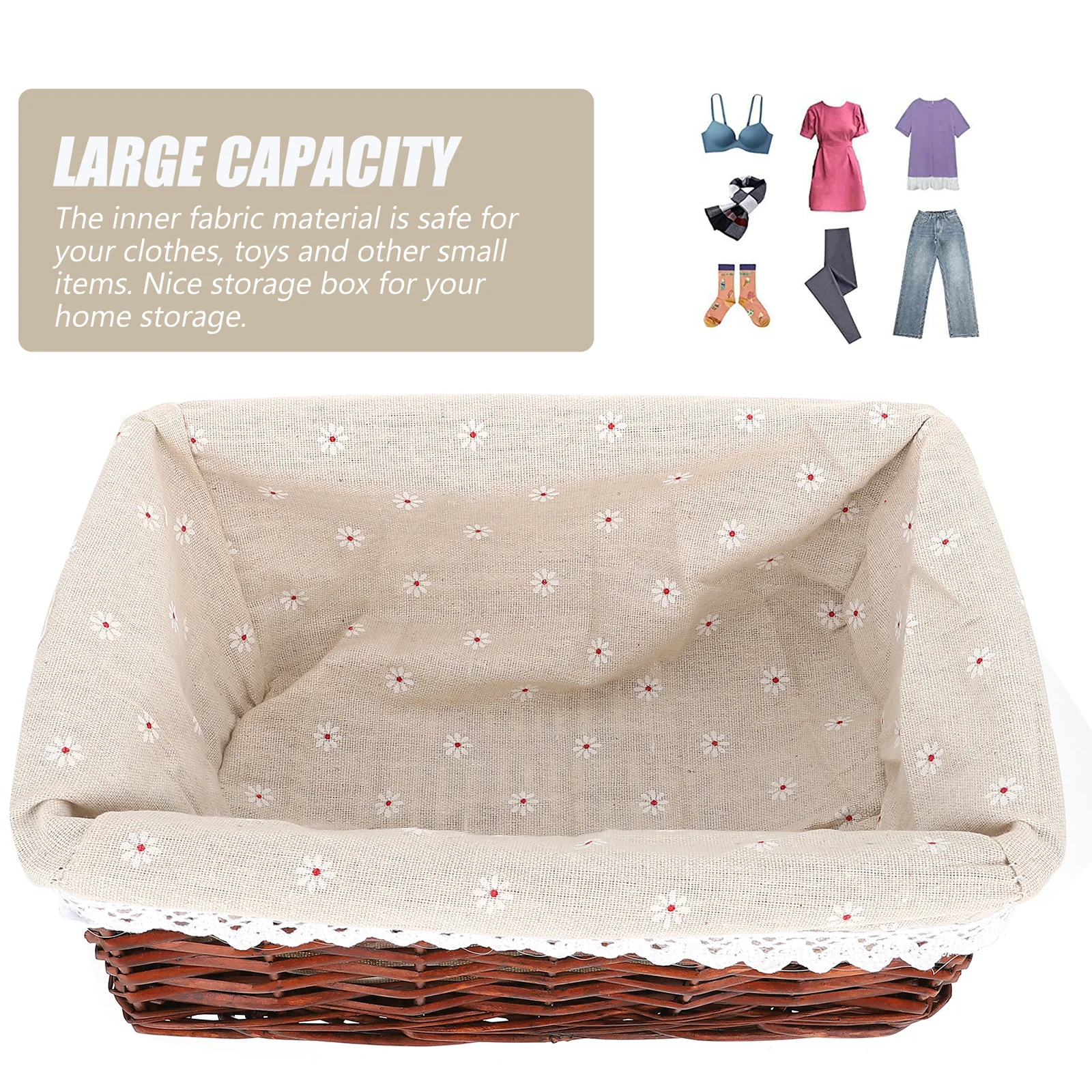 

35*25*14Cm Wicker Storage Basket For Home Laundry Sorting Daisy Style Brown Sundries Container Kitchen Utility Basket