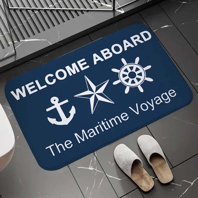 Chic Nautical Anchor Boat Navy Blue Stripes Doormat Bathroom AntiSlip Floor Mat Long Corridor Carpet Custom Rug For Kitchen B@0