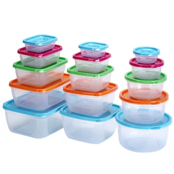 Conjunto de recipientes plásticos para alimentos, tigelas com tampas, armazenamento de utensílios de cozinha para geladeira doméstica, caixas frescas, almoço Bento, 5pcs