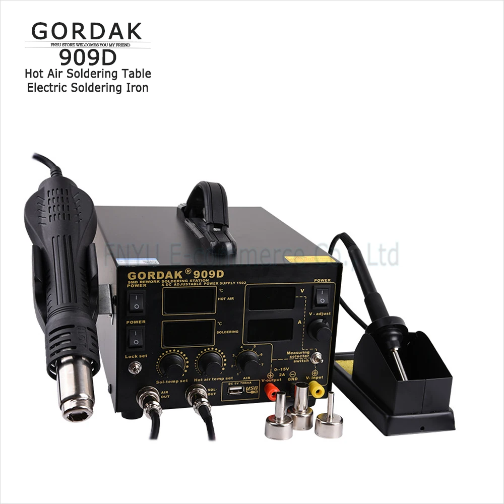 GORDAK 909D Станция для распайки 3 в 1, паяльник, фен, источник питания, светодиодный 4-значный дисплей, паяльная станция, инструменты для ремонта