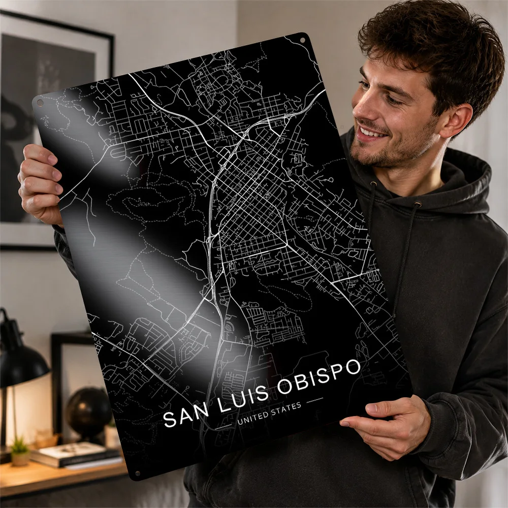 Cartel de Aluminio Personalizado de San Luis Obispo, California, Letrero Metálico con Diseño de la Red Urbana, Arte de Pared para el Pasillo, Ideal como Regalo de Cumpleaños