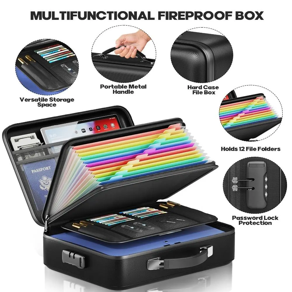 하드 쉘 방화 문서 상자 Coad 잠금 문서 상자 대용량 방수 문서 주최자로 방화