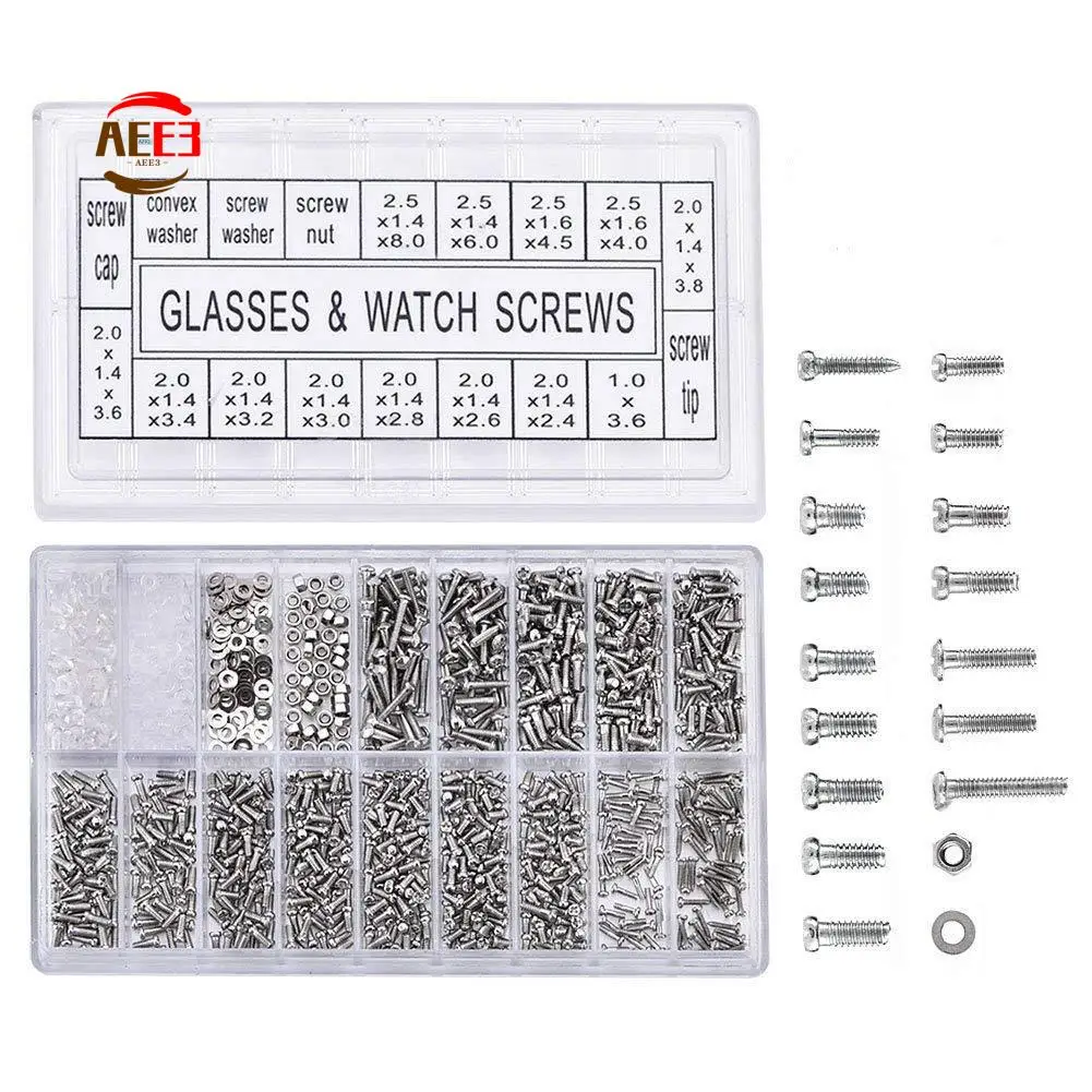 

AEE3-1000Pcs Stainless Steel Eyeglasses Watch Repair Screw Replacement Kit Set Tiny Screws Nut Assortment Repair Tool Kit Set