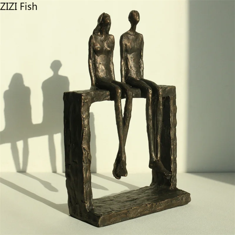 Retro Resin Couple Ornament Abstract Character Statues Art Sculpture Decoration Handicraft Display Model Figurines Miniatures