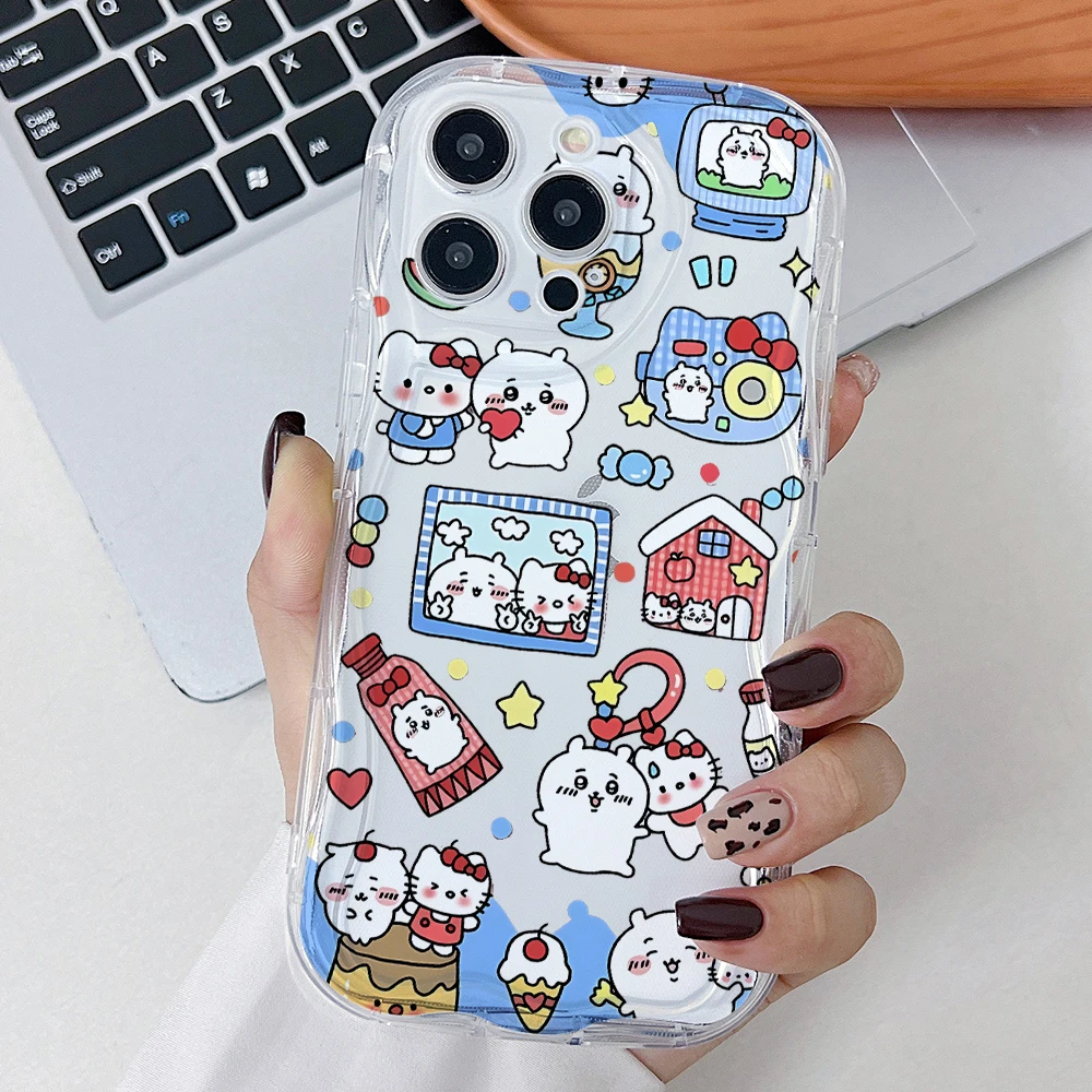 Hello Kitty Chiikawas Kawaii Phone Case for Samsung Galaxy S25 S24 S23 S22 S21 Ultra Plus 5G S20 FE 3D Wave Soft Clear Cover