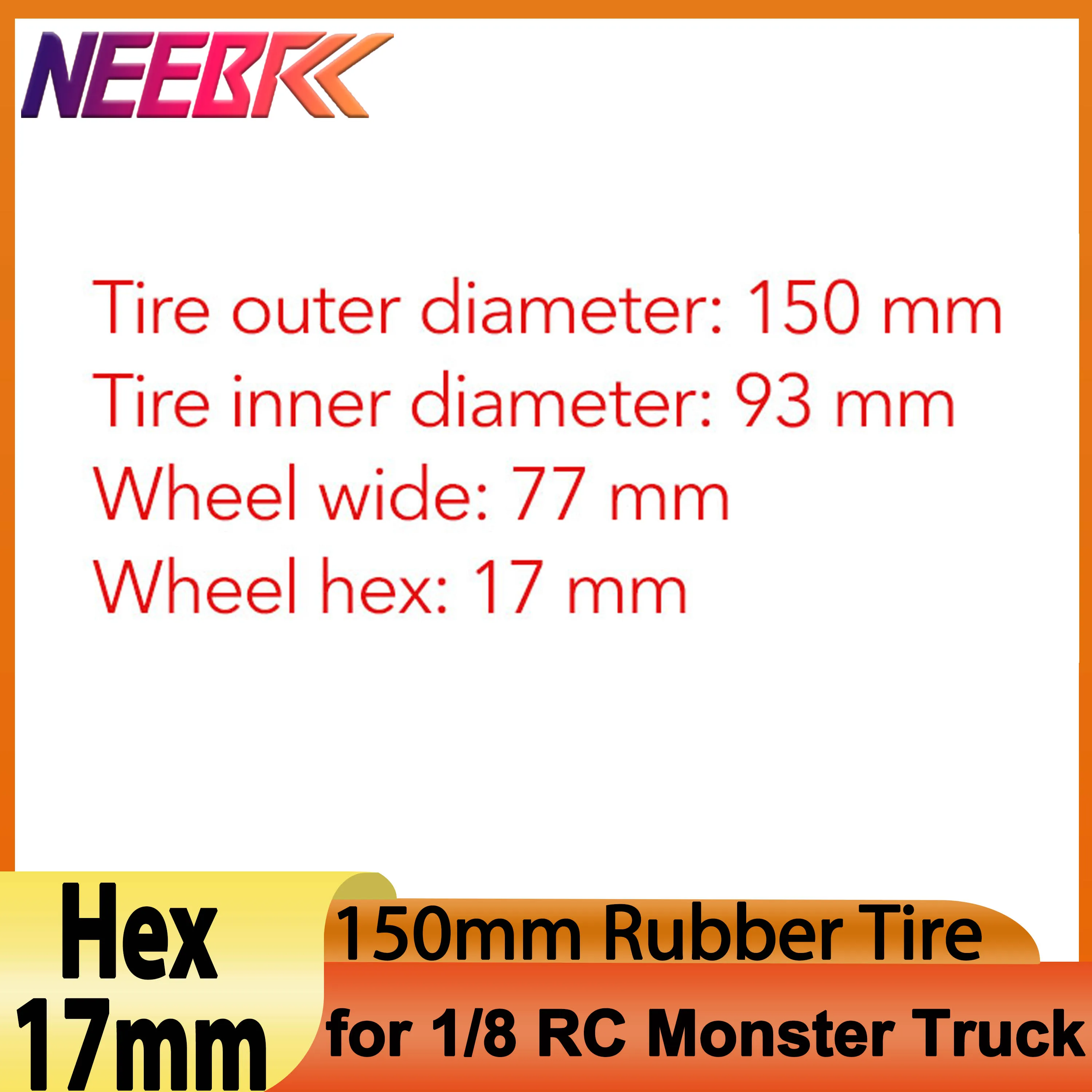 

17mm Hex 1/8 RC Monster Truck Wheel Tyre Hub Rim 150mm Rubber Tire for RC Car Redcat HPI Kyosho Hobao Hongnor Team Losi GM DHK