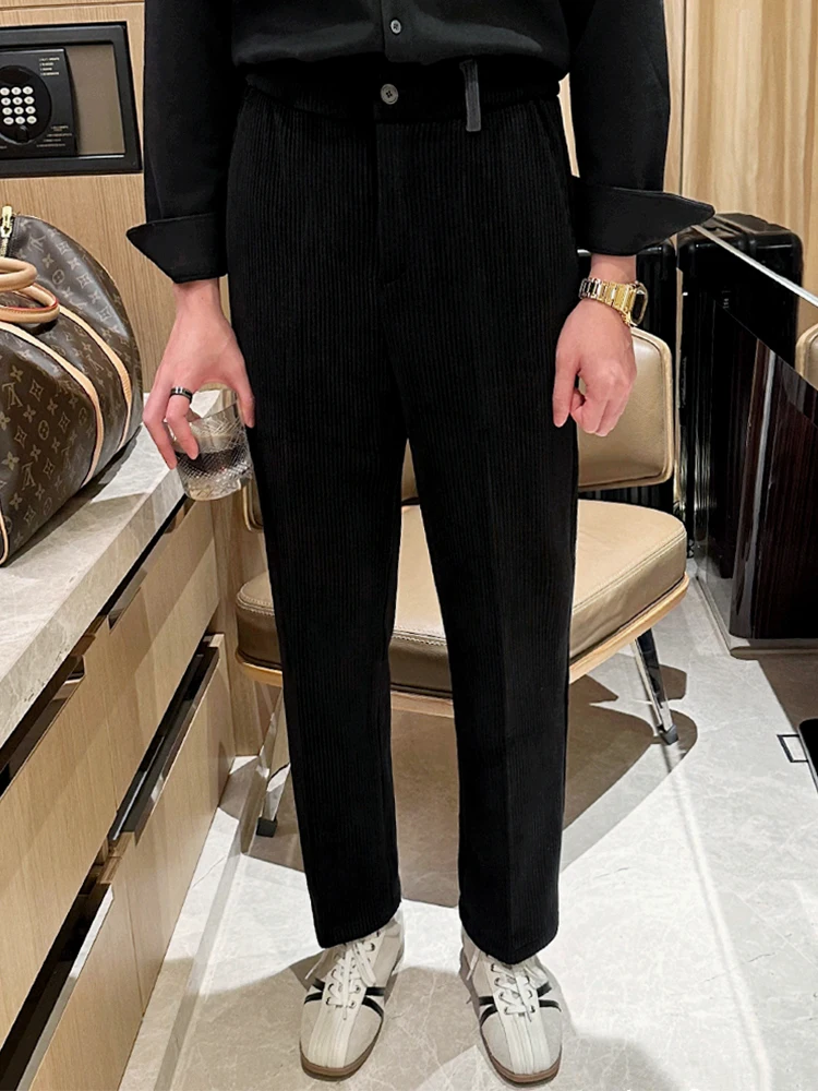 

Thiened Corduroy Men's Casual Pants Winter Warm Loose Straight Leg Comfortable Breathable Faionable Korean Sle Long Tro...
