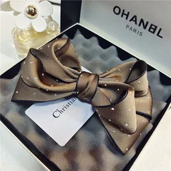 Handmade Bow Hairpin for Girl Houndstooth Plaid Hairpin Rhinestone Temperament Ponytail Clip Spring Clip Back Head Top Clip