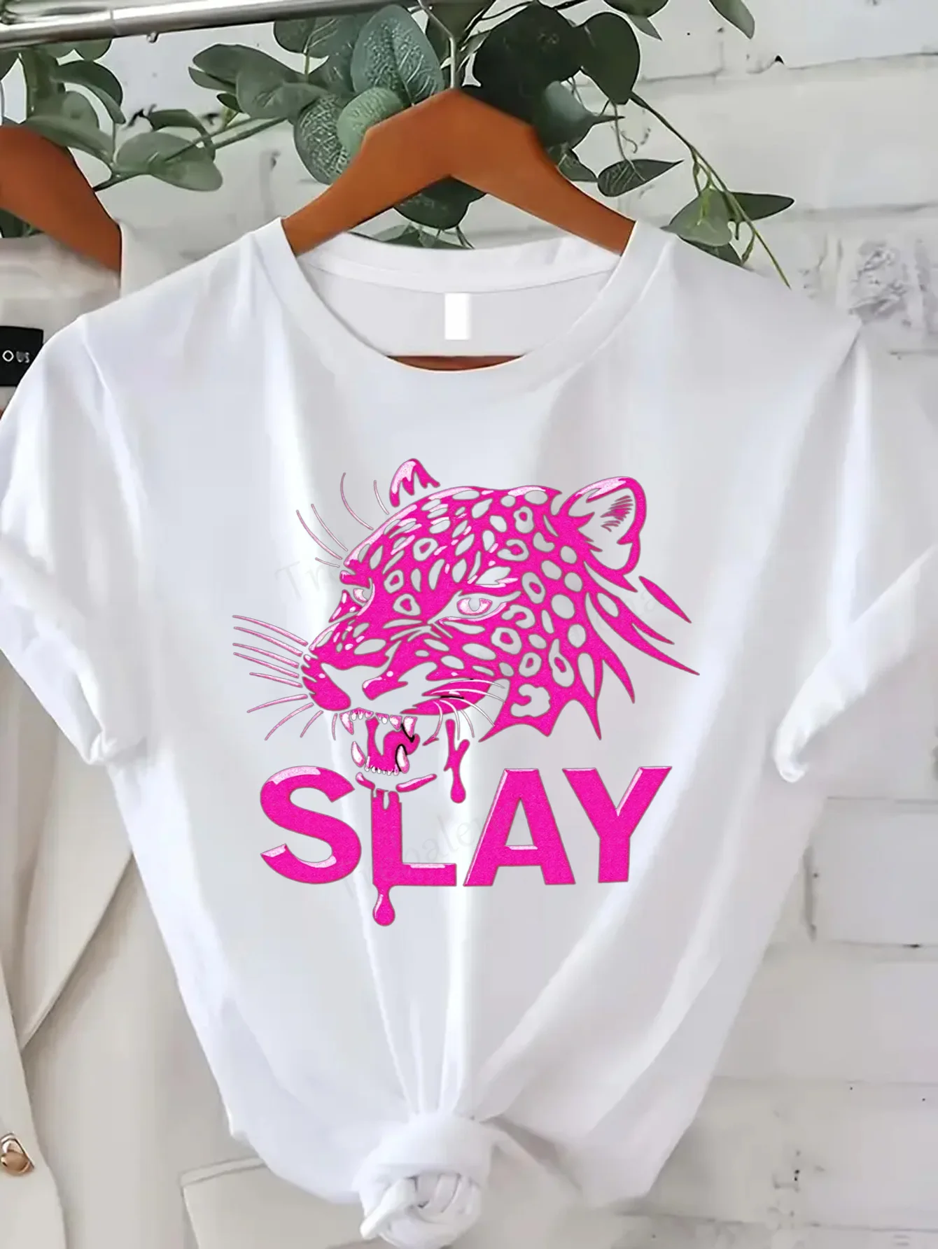 

Women T-shirt Pink Leopard Slay T-Shirt for Women - Bold & Sexy Graphic Tee