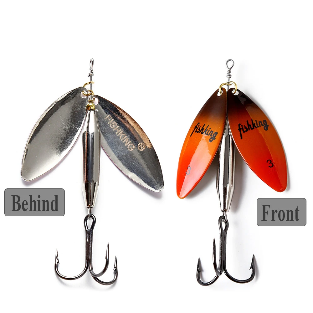 FTK Fishing Lure Brass Spinner Lure Material Long Cast Double Piece With Treble Hook Spoon Bait Carp Fishing  Accessories