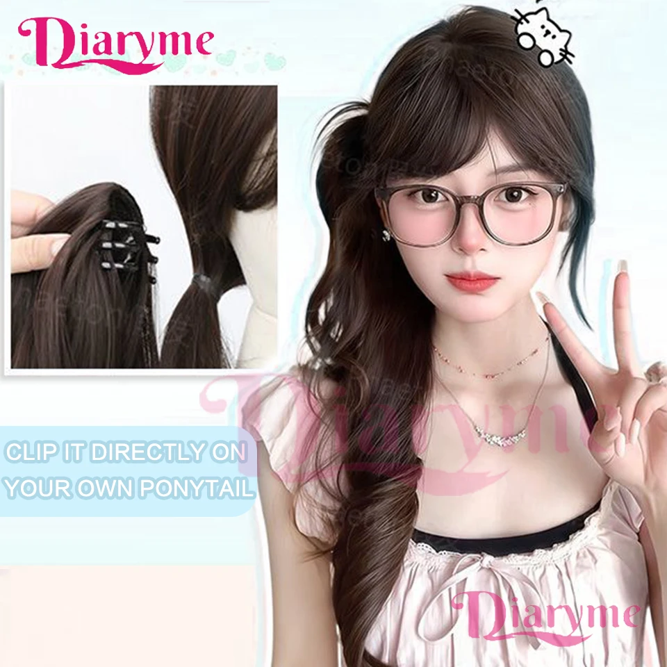 Parrucca sintetica con coda di cavallo, stile clip, parrucca con coda di cavallo riccia ondulata legata lateralmente, adatta per le donne da indossare nei festival quotidiani