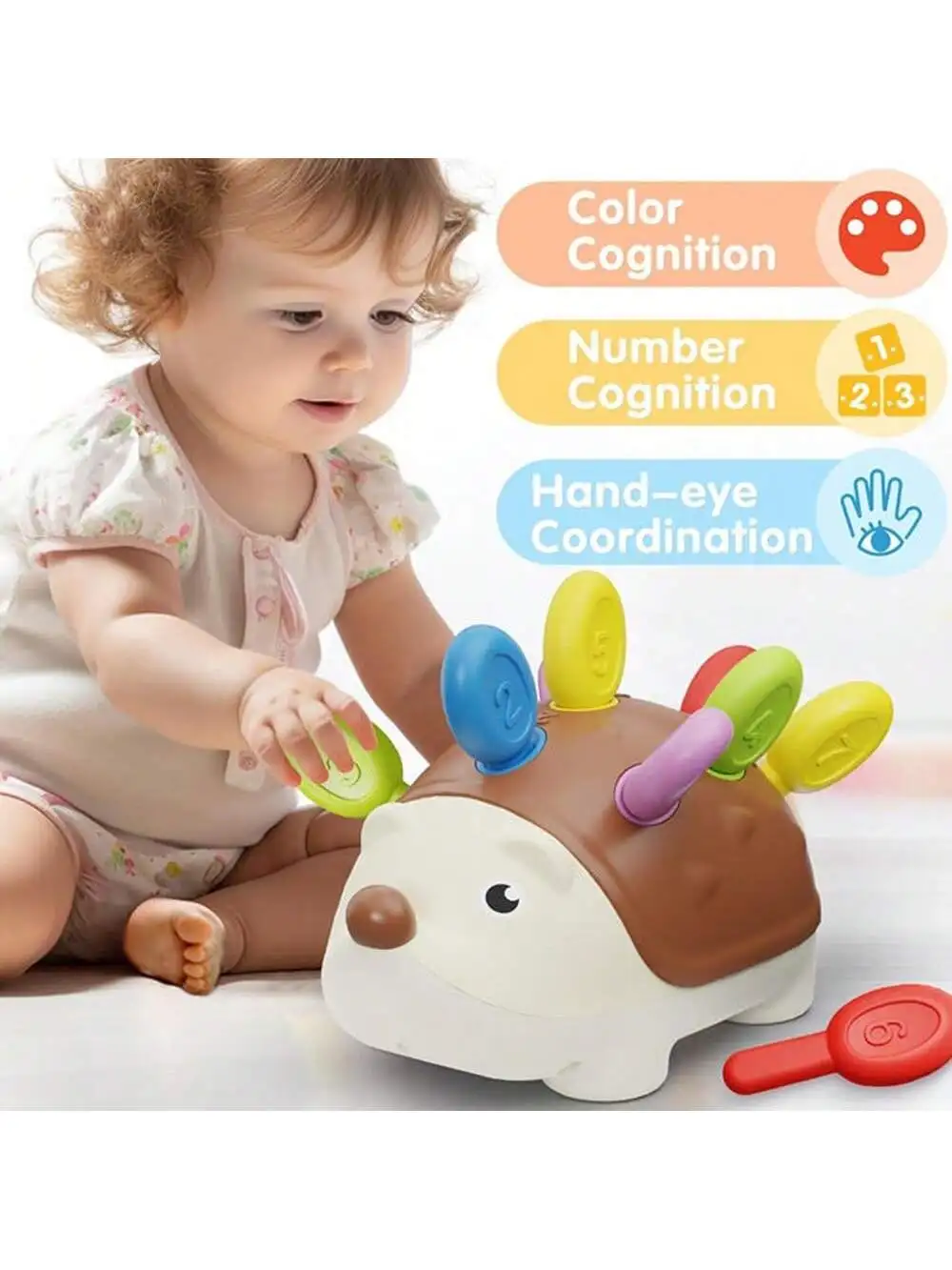 Hedgehog Shaped Montessori Educational Toy for Toddlers 1-3 Fine Motor Skills Development Sensory Counting Sorting Learning Gift