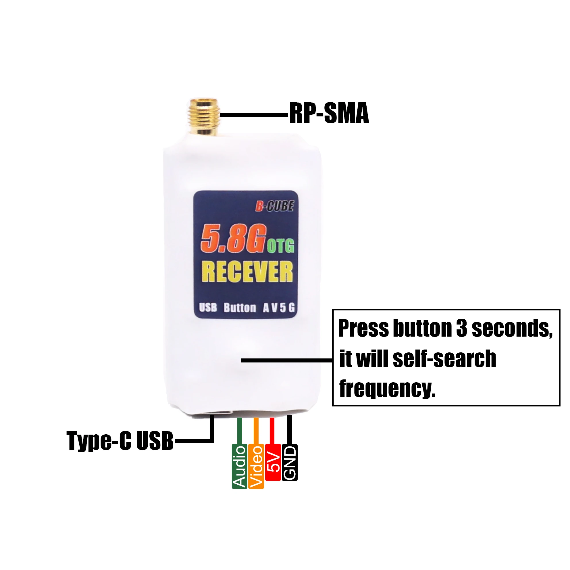 B-CUBE VTX OTGレシーバー 5.8G 150CHチャンネル FPV VTX800 1000 1600 2500MW ビデオ送信機 オーディオ Androidスマホ RC飛行機 ドローン