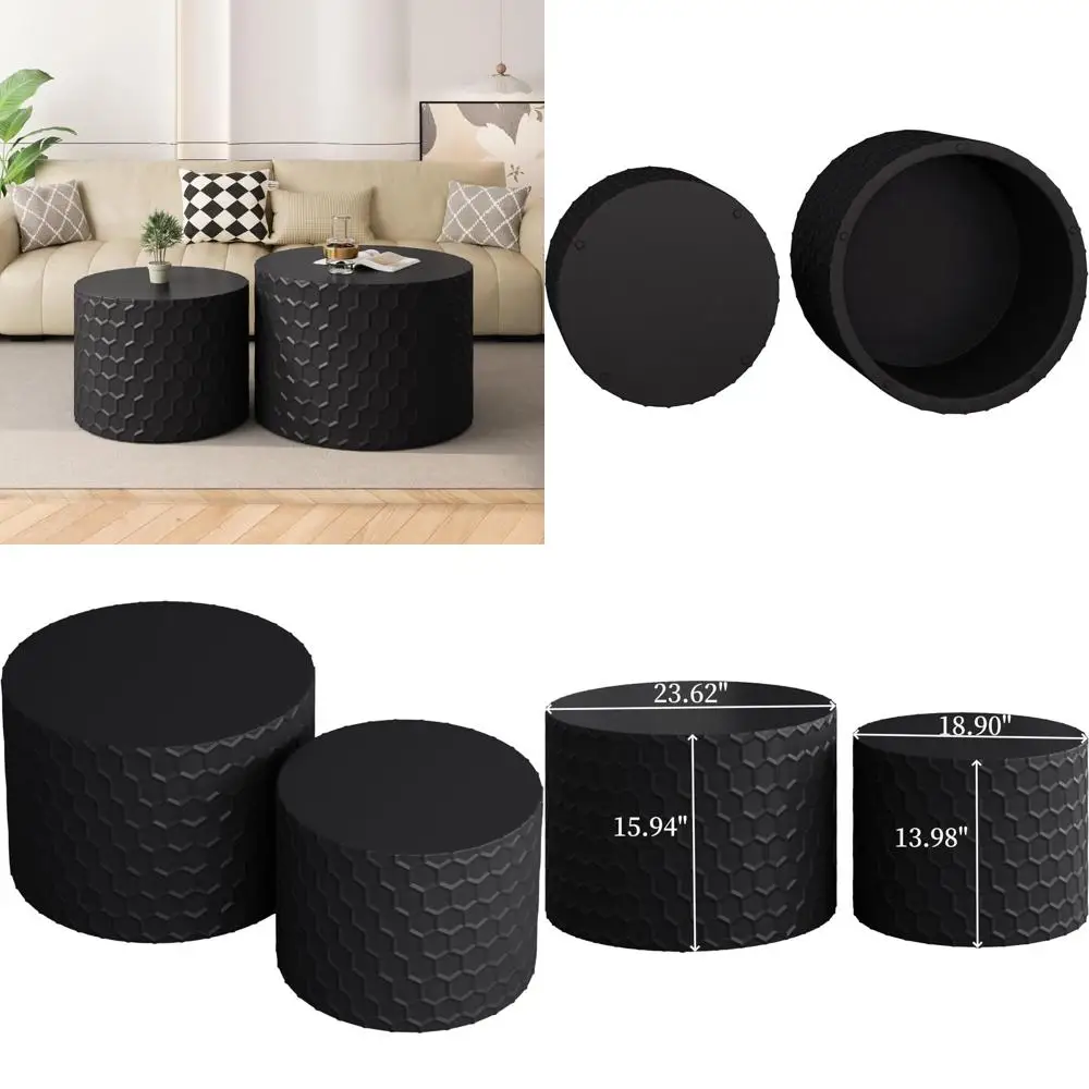 

Modern Wood Circle Nesting Coffee Table Set for Living Room, 2-Piece Black Round Side and End Table