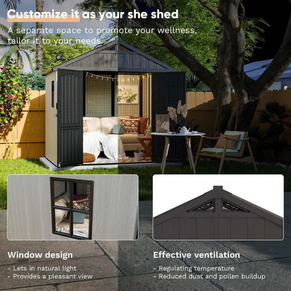 8x6 FT Plastic Outdoor Storage Shed with Floor, Beige