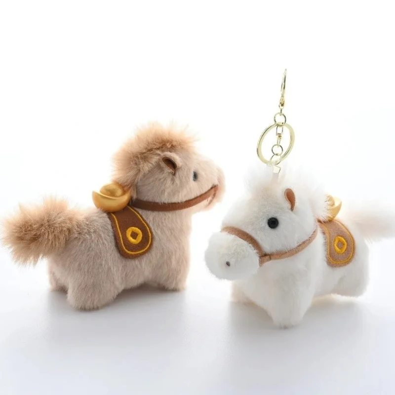 Nouveau Yuanbao poney peluche poney porte-clés année du cheval cheveux longs en peluche cheval pendentif 10 cm doux sac pendentif cadeau