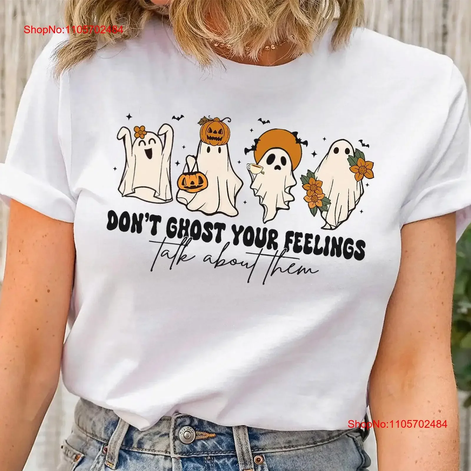 Don't Ghost Your Feelings T Shirt Mental Health Halloween Awareness School PsychologisT vintage Washed Unisex Versatile