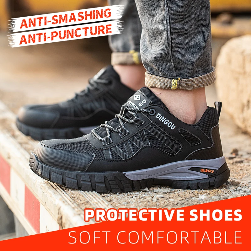 Safety Work Boots Steel Toe Anti-smash Anti-puncture Indestructible Work Shoes for Men Women, Lightweight Breathable Non-slip Wear Resistant Rubber Sole Industrial Construction Protective Footwear, Shock Absorbing Comfort Ins