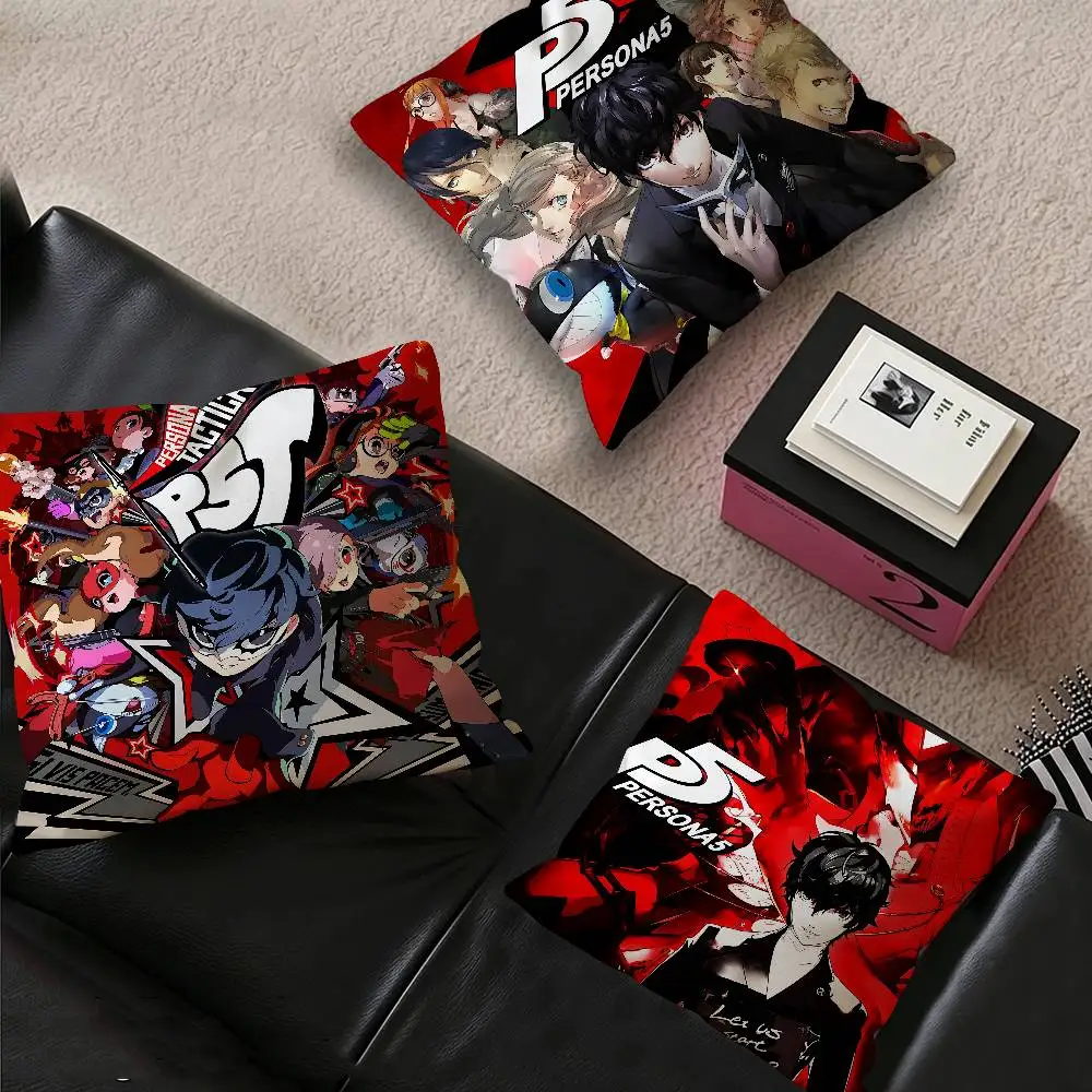 Game P-Persona 5 Anime Pillow Covers Cartoon Sofa Decorative Home Double-sided Printing Short Plush Cute Cushion Cover
