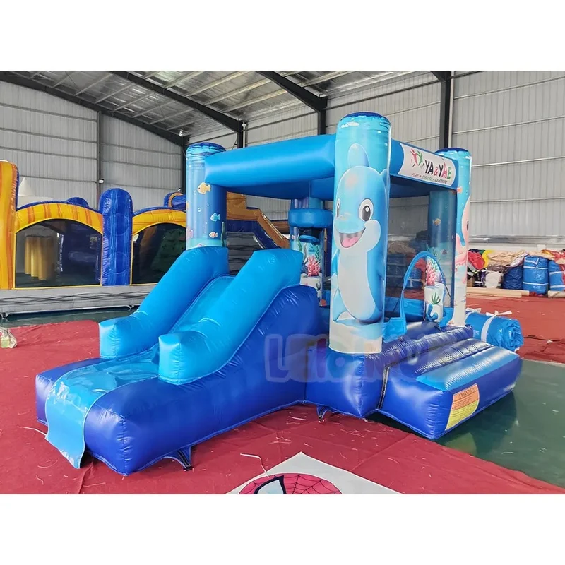 Ocean Underwater World Theme Inflatable Bouncy Castle Combo Kids Jumper Bounce House With Slide for Backyard Party Rental