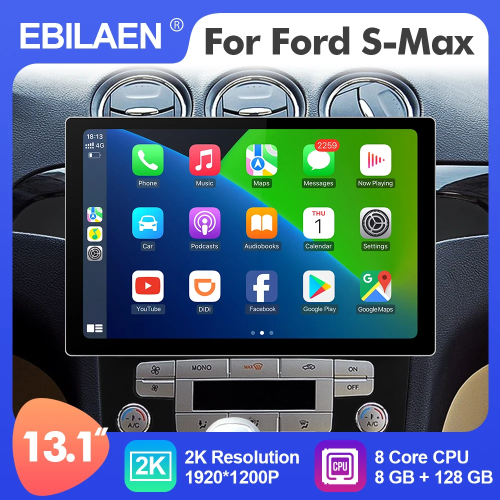 

EBILAEN Android 12 13.1 Inch Car Multimedia Radio Player For Ford S-Max 2007-2008 GPS Stereo 8 Core Carplay 4G WIFI