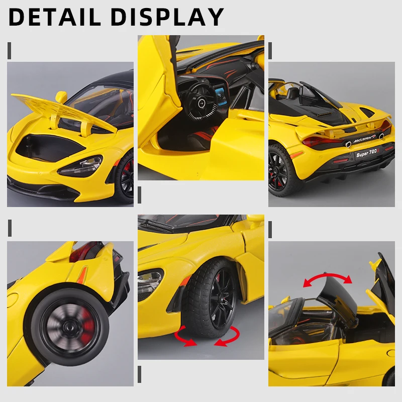 1/24 720S Sound & Light Model Sports Car Children\'s Toy Supercar Simulation Alloy automobile Furniture For Display Decoration