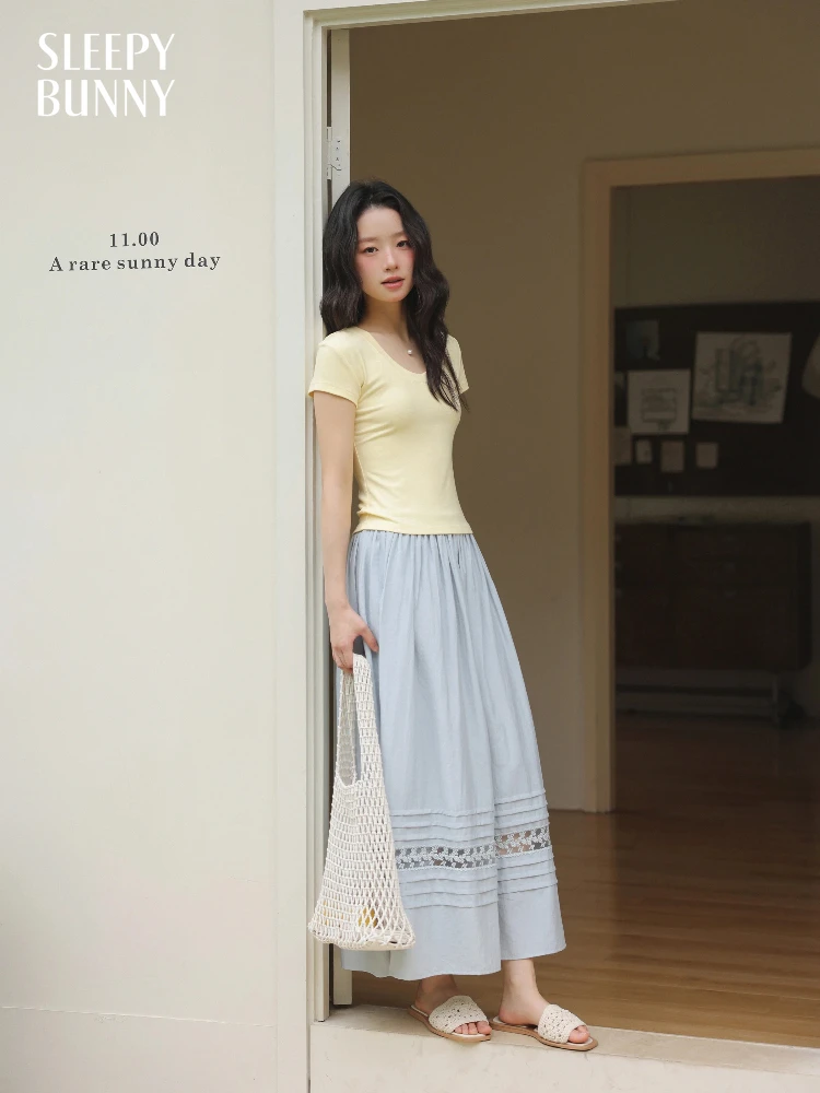 

Lace Patchwork A-Line Midi Skirt Women Summer High Waist Flowy Skirt Slimming Loose Fit Boho Style Pleated Skirt Casual Outfits