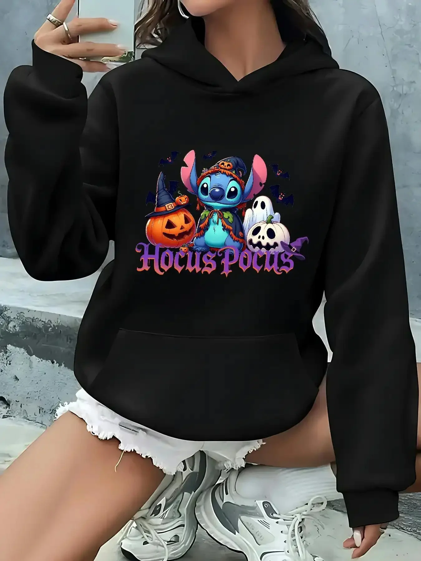 เสื้อฮู้ดผู้หญิงดิสนีย์ - ลายแม่มดและฟักทอง เหมาะสำหรับการแต่งตัวในงานปาร์ตี้ฮาโลวีน การแต่งตัวลำลองในฤดูใบไม้ร่วง/ฤดูหนาว