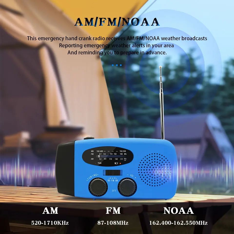 2000mAh Emergency Crank Weather Radio FM/AM Solar Radios Portable Survival Radio with LED Flashlight for Camping Hiking