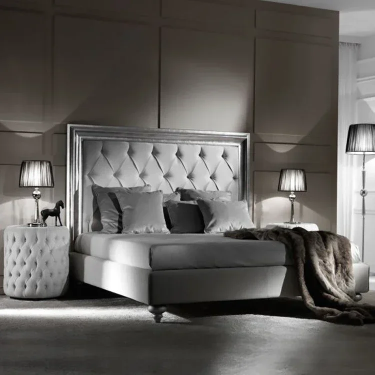 A Royal wooden furniture european fabric king size double bed