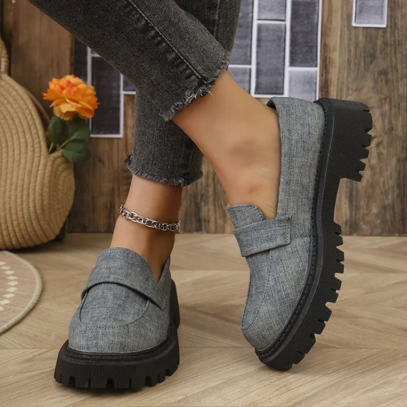 Retro British Style Platform Loers Women 2025 Plus Size 42 Round Toe Single Shoes Woman Thick Bottom Leather Oxford  Shoes Mujer