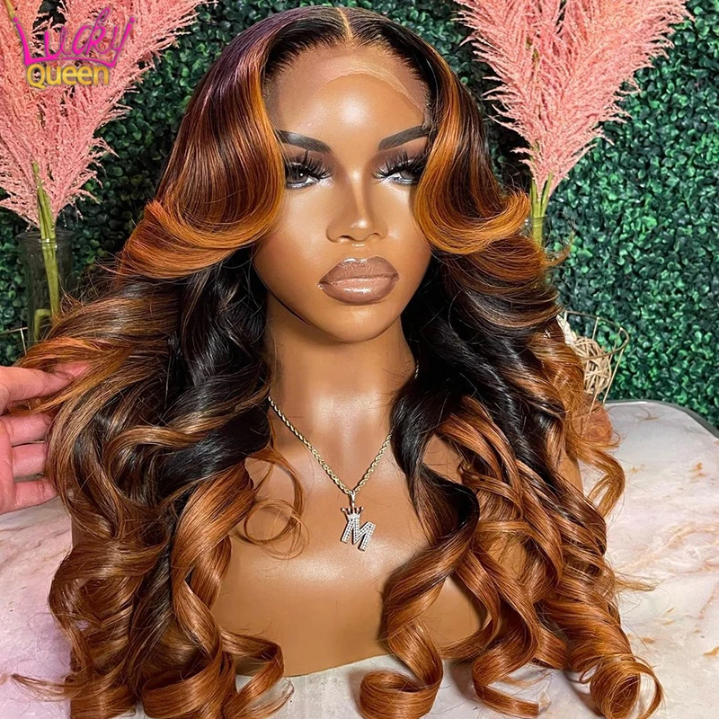 

13X6 Frontal Wig Ombre Ginger Brown Body Wave Brazilian Human Hair Wig 180 Density 13X4 Transparent Lace Front Wig Pre Plucked