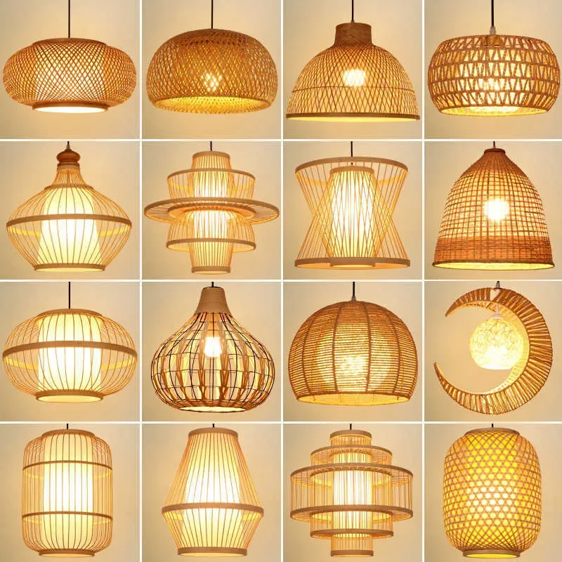 Bamboo Woven Lantern Chandelier For Zen Tea Room Japanese Restaurant Commercial Catering Art Lampshade New Chinese Style