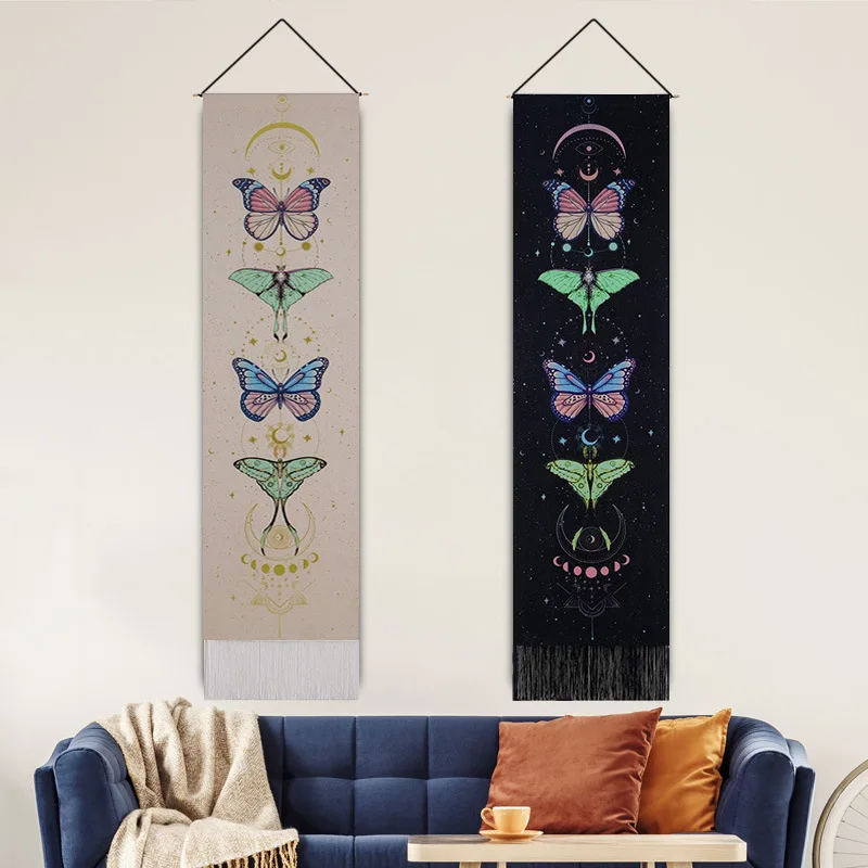 Butterfly Canvas Tapestry Nordic Home Maiden Bedroom Decoration Tassel Hanging Painting Fireplace Background Hanging Cloth