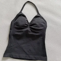 No Logos longline strappy Halter Top Woman Gym Tank Padded Running Vest Yoga clothing Fitness Workout Sportswear clothes