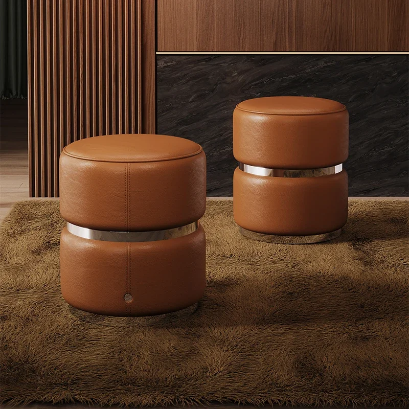 

Simple luxury series round makeup stool Italian light luxury bedroom leather simple