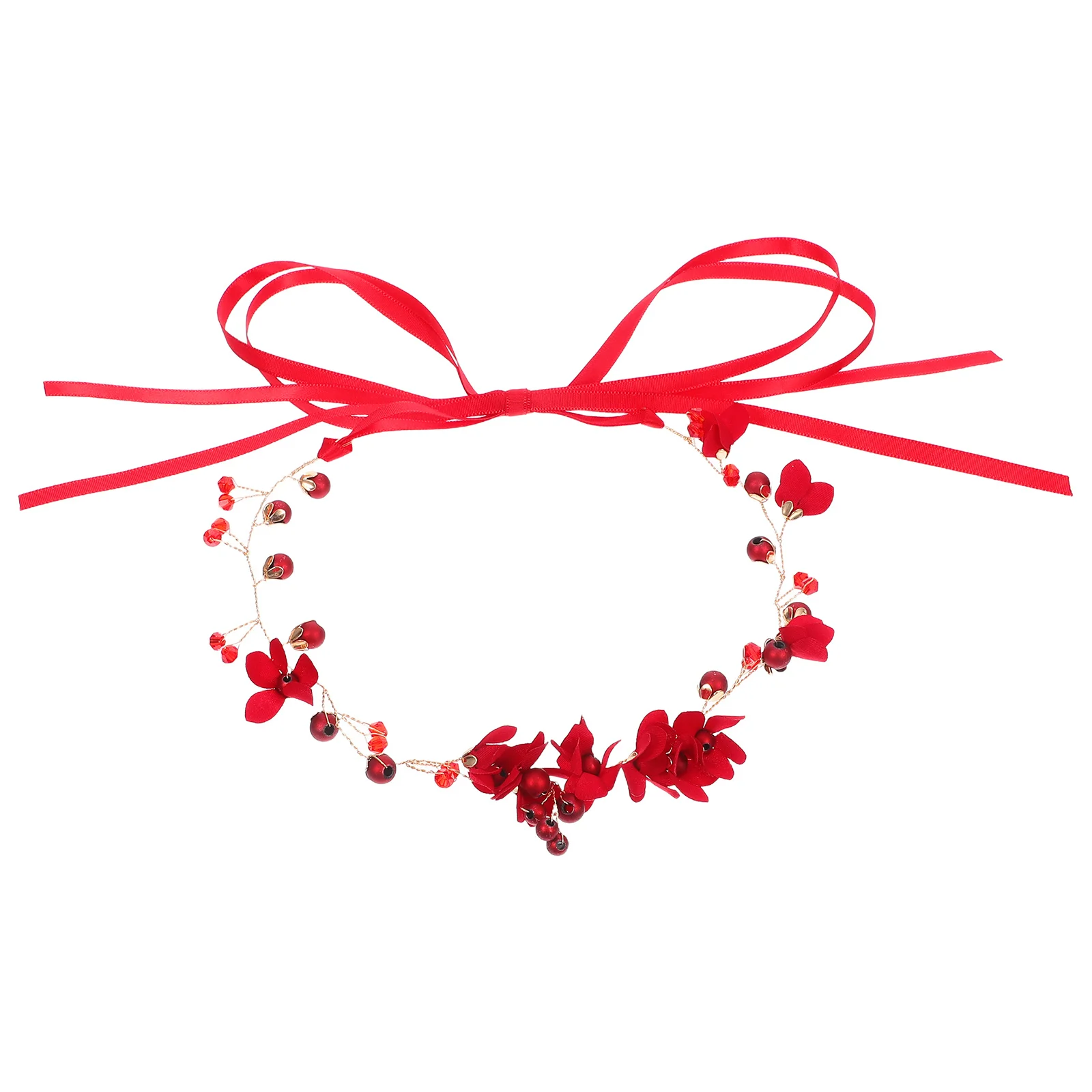 عصابة رأس على شكل زهرة حمراء للنساء رباط شعر الزفاف وغطاء رأس على شكل زهرة للحفلات الراقصة على شكل تاج إكسسوارات الشعر المؤنث