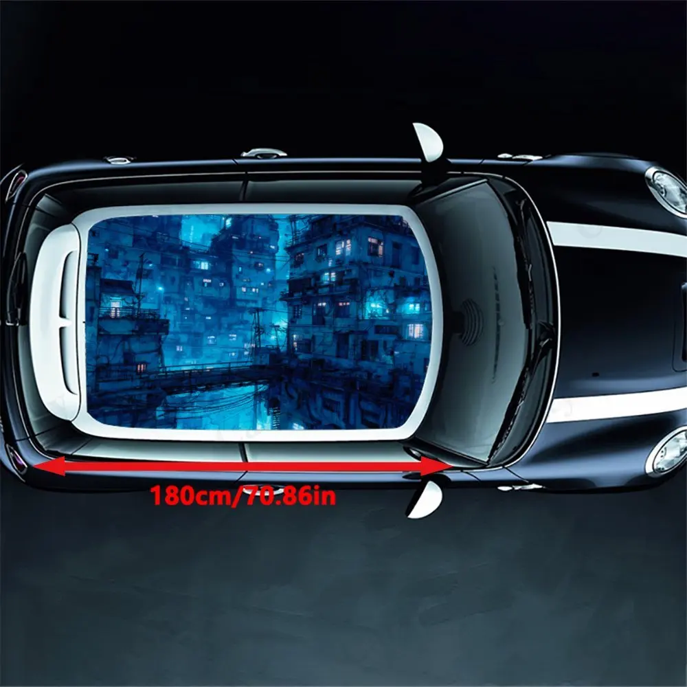 Futuristic Blue Cyberpunk Tech  Space Car Roof Sticker PVC Self Waterproof stick , Striking Auto Exterior Accessories Decoration