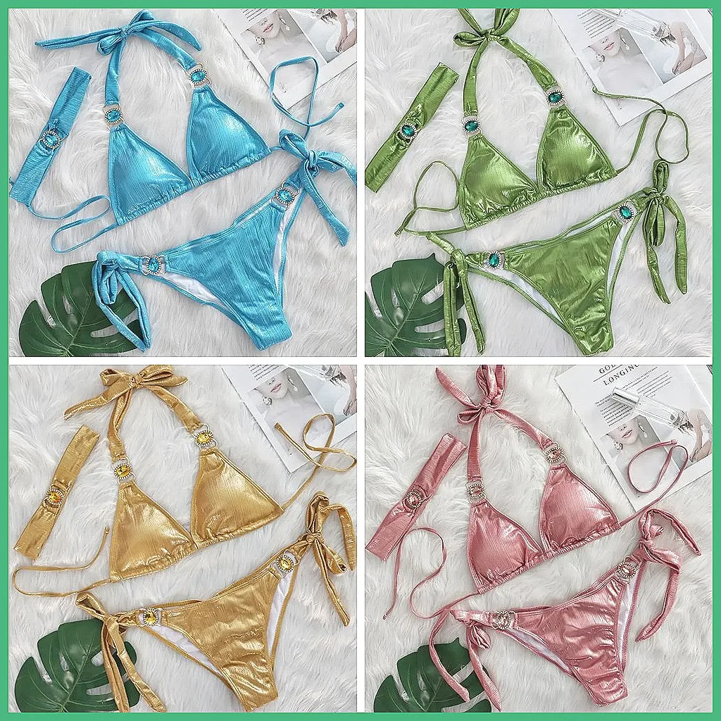 

2026 Rhinestone Push Up Bikini Set with Headband | Women's Sexy Beach Swimwear & Bathing Suits