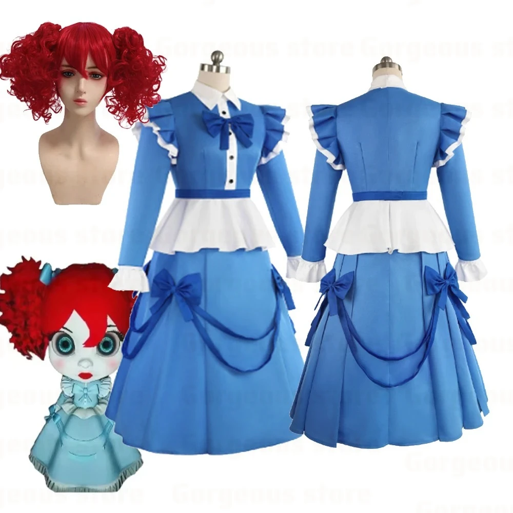 Disfraz de Cosplay de Anime Poppy con Peluca Roja, Vestido de Lolita para Mujer, Disfraz de Sirvienta para Halloween, Carnaval, Fiestas, Disfraces y Actuaciones