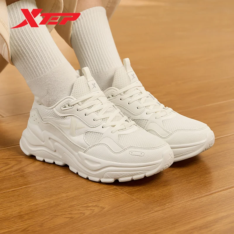 Xtep Casual Shoes For Women 2024 Spring Leisure Casual Women\'s Sports Shoes Minimalist Increase Lace Up Sneakers 876118320043